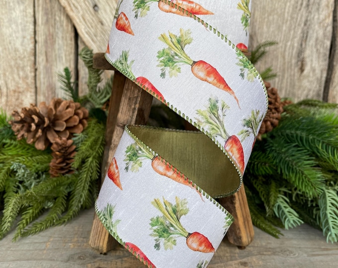 2.5" Carrot Ribbon, Easter Ribbon, Orange Carrot Ribbon, Easter Basket Ribbon, Ribbon for Easter, Carrot Decor, 9326W-029-63E