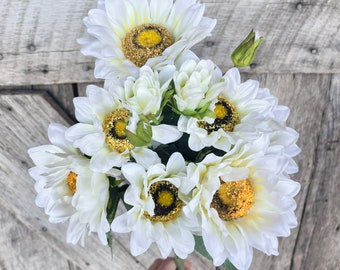18" Cream White Sunflower Bush, Artificial Sunflower Bush, White Sunflower, Wedding Decor, Spring Decor