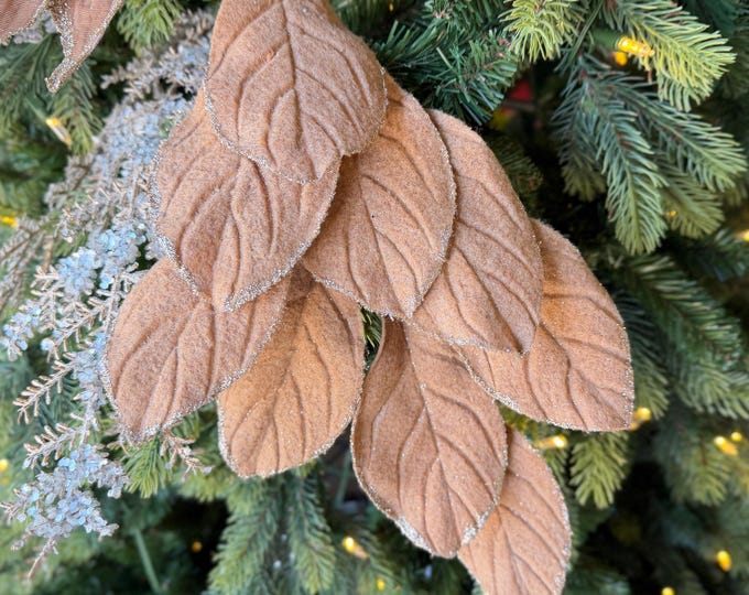 30" Tan Velvet Magnolia Leaf Spray