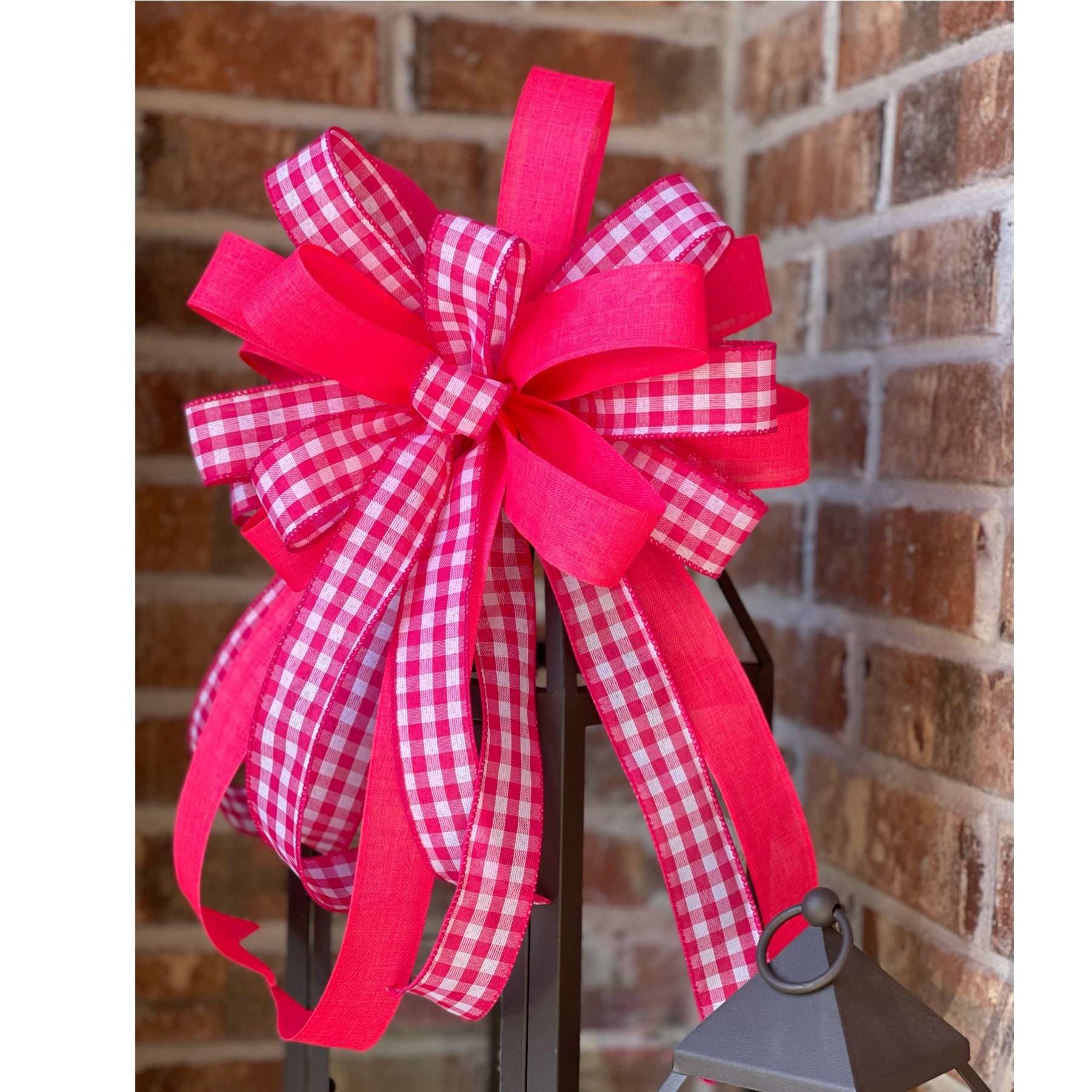 Hot pink bow, pink bow, pink wreath bow, hot pink lantern bow, summer bow, spring bow, bright