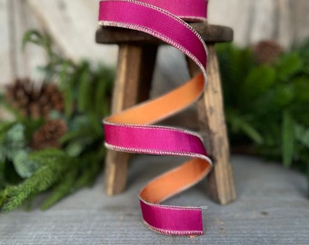 1" Orange and hot pink Taffeta RIbbon, D Stevens Ribbon, Spring RIbbon, Taffeta Ribbon, 09-3917