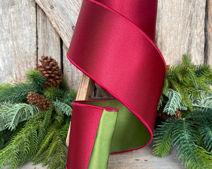 4" Ruby Green Satin Ribbon, Farrisilk Ribbon, Wired Ribbon, Christmas Ribbon, RS164-03