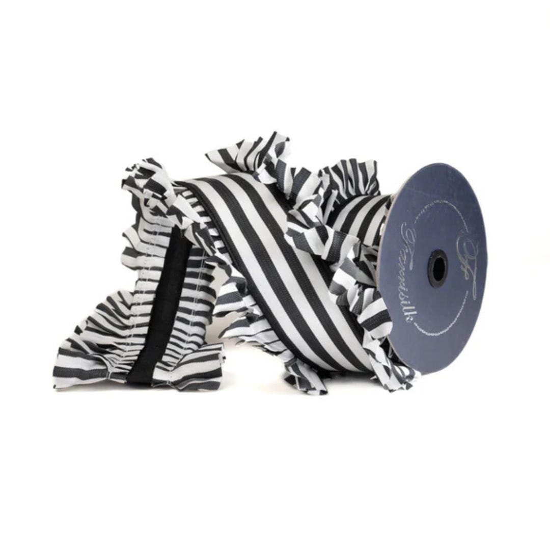 Black White Ruffle Edge Wired Ribbon: Farrisilk Candy Wrap, 4.5