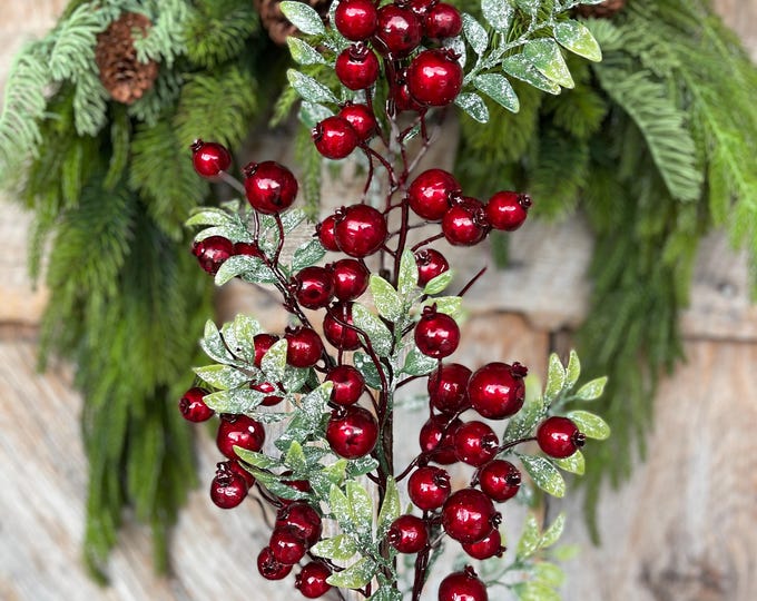 31" Red Burgundy Berry Spray, Christmas Berry Spray, Christmas Berries, Artificial Berry Spray, 84508
