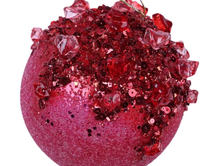 5" Pink Red Ornament, Sugar Crystal Ball Ornament, Farrisilk Ornament