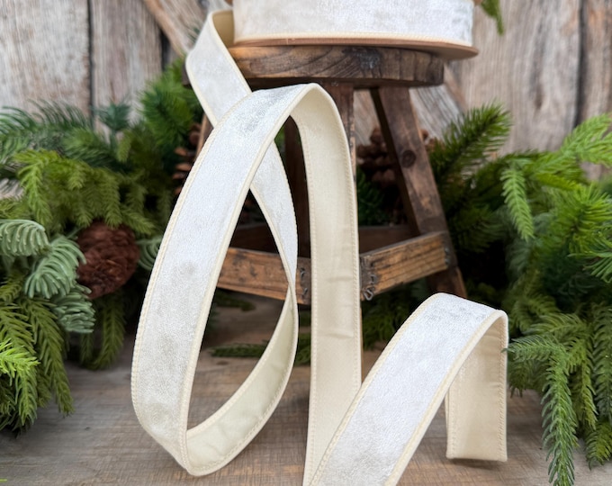 1" Ivory Velvet Ribbon, Wired RIbbon, Christmas RIbbon, Designer Ribbon, Ribbon for Christmas Tree
