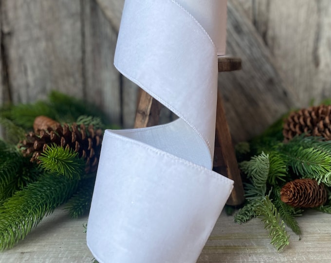 4" White Velvet Ribbon, Farrisilk Ribbon, Wired Ribbon, Christmas Decor, Wreath Supply, Velvet Ribbon, White Ribbon, RV003-43