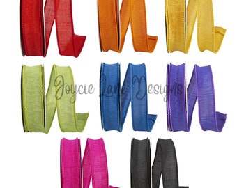 7/8" Wired Ribbon, Dupioni Ribbon, Narrow Ribbon, Wreath Supply, Hot Pink, Red, Yellow, Orange, Blue, Black, Purple, Moss, Wired Ribbon
