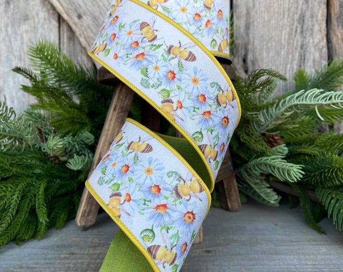 2.5" Honey Bee Ribbon, Wired Ribbon, Farrisilk Ribbon, Summer Ribbon, Bee Decor, Designer Ribbon, Bee Ribbon, SR067-32