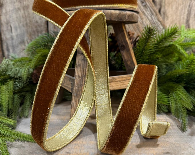 1” Pecan Brown Velvet Ribbon, Flashy Velvet Ribbon, Farrisilk ribbon, Brown Velvet ribbon, RG063-35