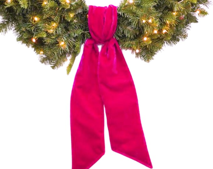 Wreath Sash, Hot Pink Velvet Wreath Sash, Christmas Wreath Sash, Sash for Wreath, Hot Pink Velvet Bow, RK720-08