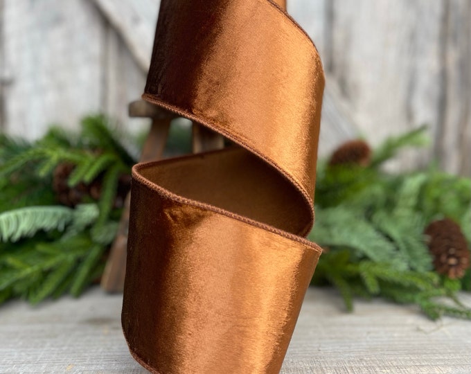 4” Bronze Wired Velvet Ribbon, Wired ribbon, Woodsy ribbon, Christmas ribbon, wired ribbon, designer ribbon, wreath supply, Christmas Tree