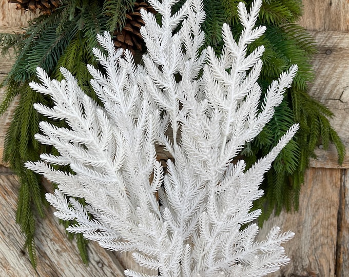 21" White Norfolk Pine Spray, White Christmas SPray, Christmas Tree Topper Spray, White Greenery, Pine Spray, 85266-WT