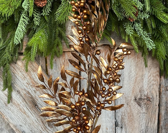 30" Bronze Berry Spray, Bronze Christmas Spray, Metallic Bronze Floral SPray, Antique Gold Spray