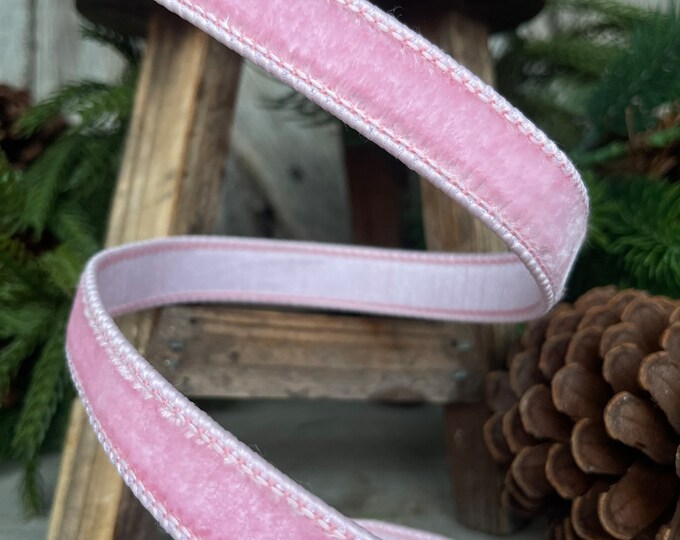 3/4" Baby Pink Velvet Ribbon, Wired Velvet Ribbon,Velvet Ribbon, Pink Velvet Ribbon,Pink Velvet Ribbon, Designer Ribbon, Soft Pink, RG000-64