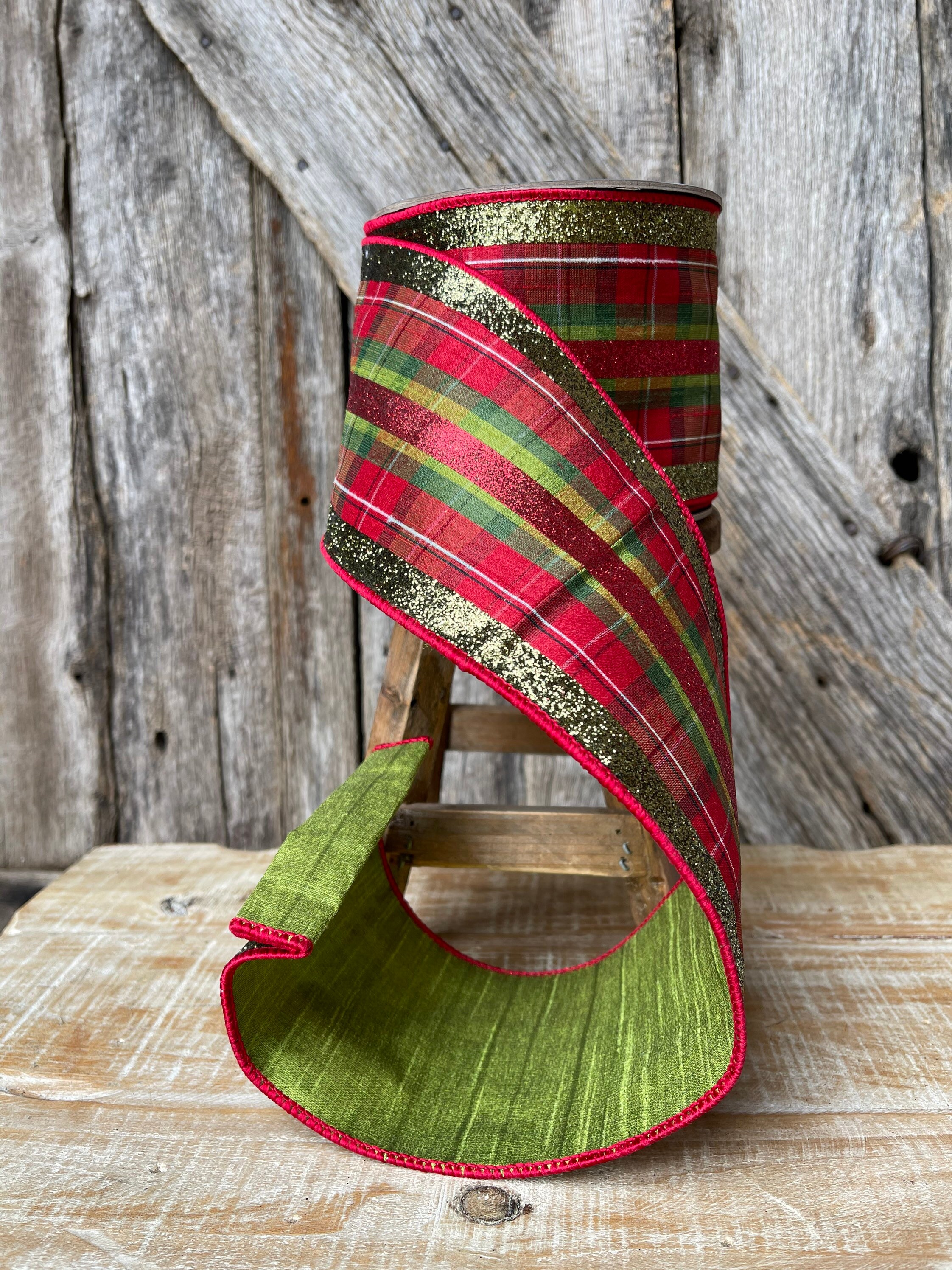 Christmas ribbon Christmas tree ribbon red plaid ribbon | Etsy