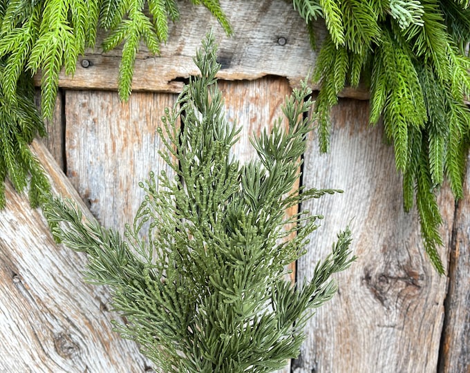 16" Cypress Pine Pick, Artificial Pine Spray, Christmas Greenery, Natural Touch Cypress Pick, Greenery