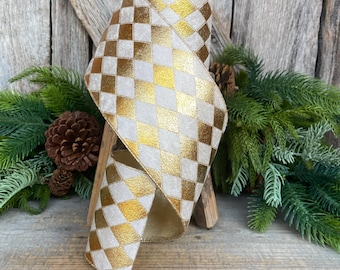Gold Harlequin Velvet Ribbon: Wired Designer Mardi Gras Decor