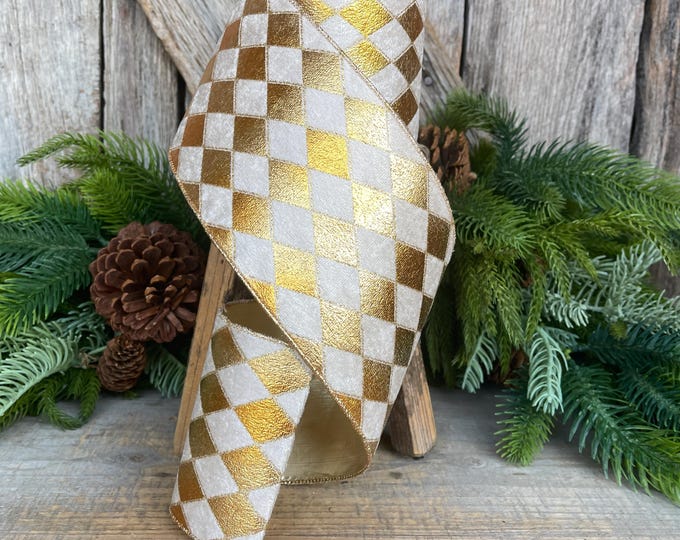 Gold Harlequin Velvet Ribbon: Wired Designer Mardi Gras Decor