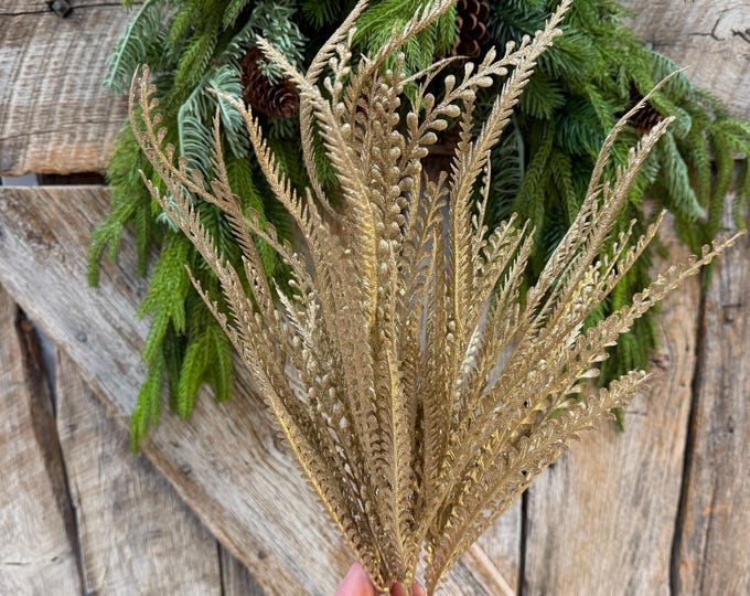 22" Gold Metallic Beaded Grass Bush, Christmas Greenery, Holiday Wreath Filler, Tree Spray