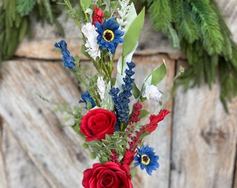 25" Patriotic Rose Spray,  Artificial Floral Bush, Red White Blue Floral, Floral Stem, Wreath Supply, Floral Supply,Patriotic Decor,64887