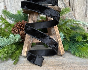 1” Black Silken Velvet Ribbon, Farrisilk ribbon, Velvet ribbon, Christmas Ribbon, ribbon, Velvet ribbon, Black, RS101-92