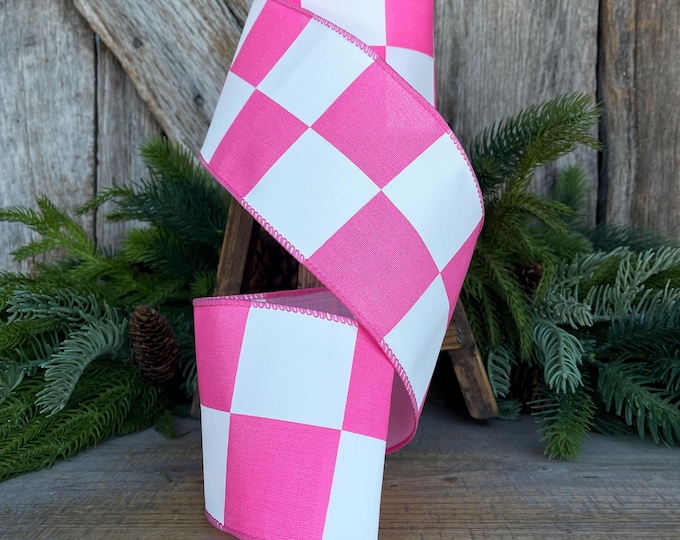 4" Hot Pink Check Ribbon