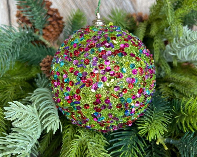 4" Lime Green Ornament, Green Speckle Ornament, Farrisilk Ornament, Confetti Ornament, CX988-61