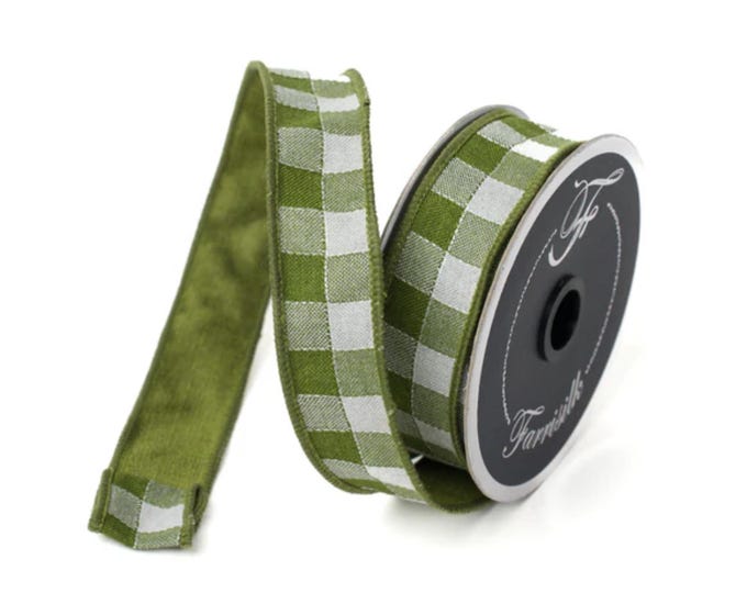 1" Olive Green Stitchery Ribbon, Farrisilk Ribbon, Green Ribbon, Wreath Supply, Fall RIbbon, Plaid Ribbon, Designer RIbbon, Fall, RK502-76