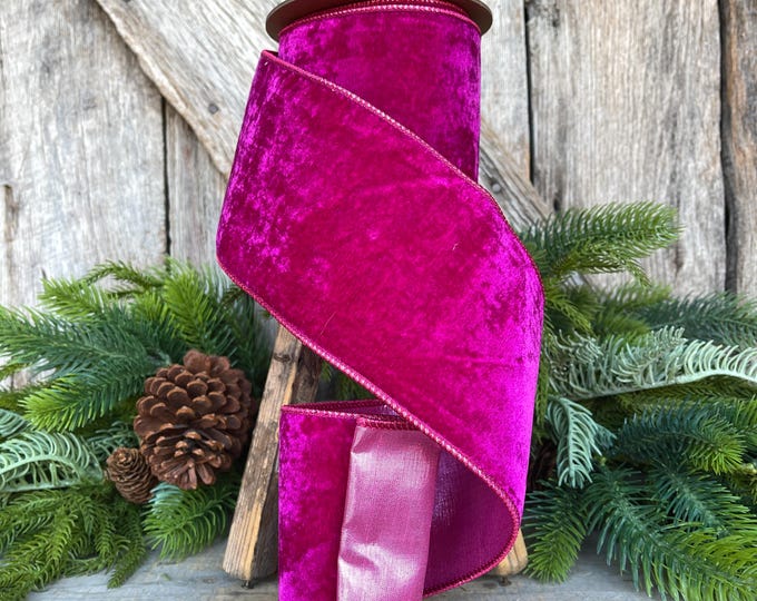 Hot Pink Velvet Wired Christmas Ribbon: 4" Plush Ribbon