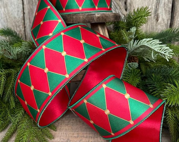 2.5" Red Green Drummer Boy Ribbon, Nutcracker Ribbon, Christmas Ribbon, Ribbon for Tree, 94567W-985-40F