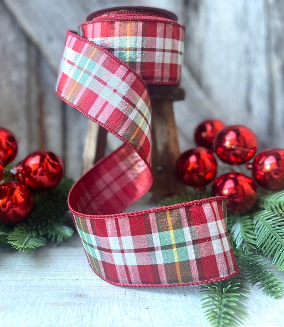 10 yards Jewel Tone Metallic Plaid Christmas Wired Ribbon - Ribbon for  Wreaths, Plaid Wire Ribbon, 1.5 wide ribbon, Wired Ribbon