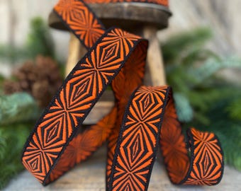 1" Halloween Ribbon, Orange Spider Ribbon, Farrisilk Ribbon, Orange Black Ribbon, Designer Ribbon, HR034-87, Wired Ribbon