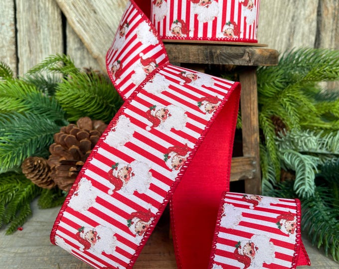 2.5" Vintage Santa Ribbon, Christmas Santa Ribbon, 2.5" x 10yds
