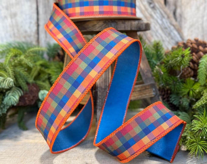 1.5" Blue Fall Plaid Ribbon, Plaid Ribbon