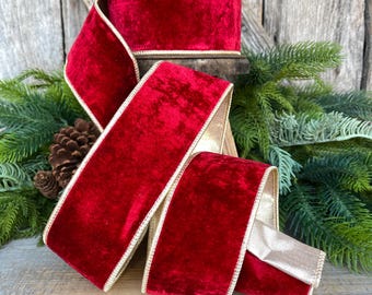 Red & Gold Velvet Wired Christmas Ribbon - 2.5" x 10 Yards