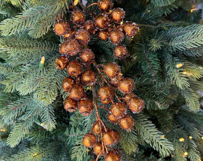 24" Copper Gold Frosted Berry Spray – Iced Christmas Tree Pick