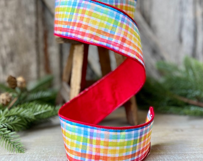 2.5" Rainbow Plaid Ribbon, Christmas Ribbon, Colorful Ribbon, Rainbow Decor, Ribbon, Rainbow Christmas Tree, Holiday Decor, Christmas Decor