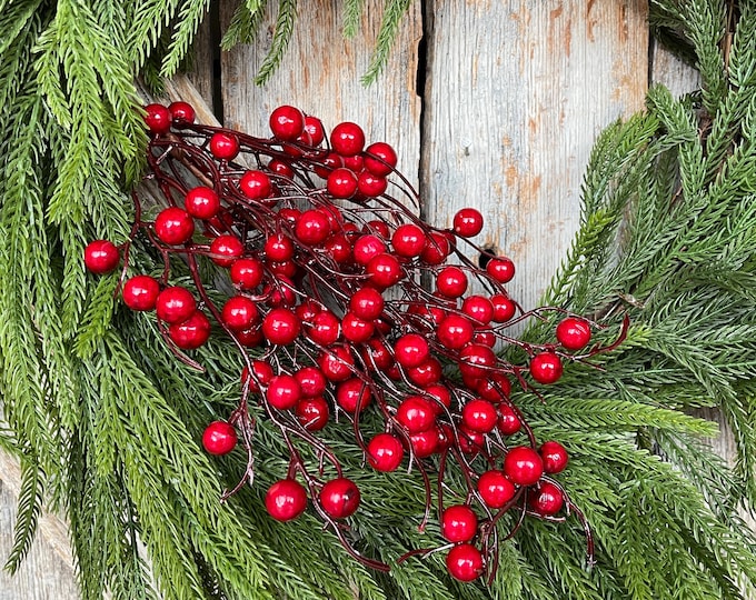20" Red Berry Bush, Christmas Berries Stem, Christmas Tree Berries