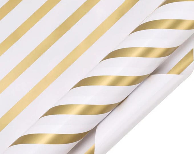 30" x 10' White Gold Diagonal Stripe Wrapping Paper, White and Gold Wrapping Paper, Christmas Wrapping Paper, Wedding Wrapping Paper