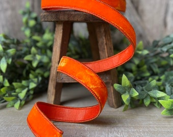 1” Orange Velvet , Velvet ribbon, Halloween Ribbon, Fall Ribbon, Farrisilk Velvet, Orange Velvet, Velvet Ribbon, Orange Ribbon, wired ribbon