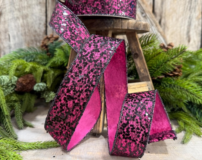 1.5" Hot Pink Halloween Ribbon, Farrisilk Spindle Web Ribbon, Halloween Ribbon, HR020-15