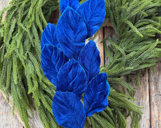 30" Sapphire Blue Velvet Magnolia Leaf Spray