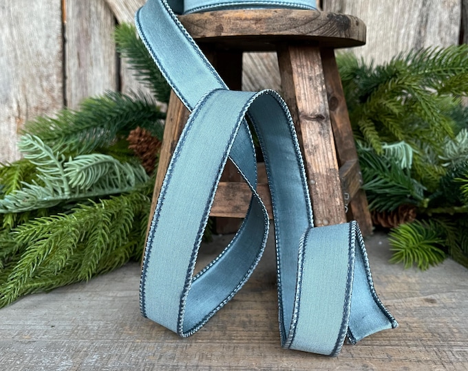 1" Steel Blue Taffeta, Farrislk ribbon, 1 inch Blue Ribbon, Designer Ribbon, Wired Ribbon, Blue Ribbon, Christmas Ribbon, Blue Christmas