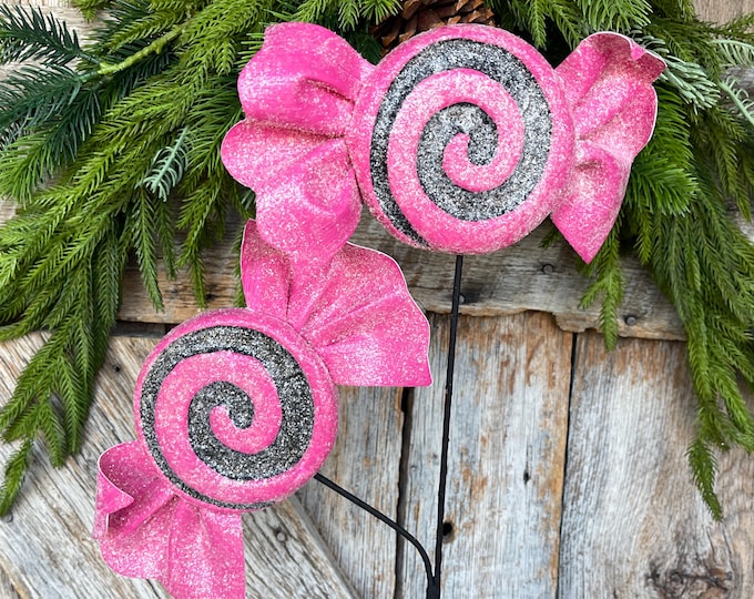 Pink Halloween Candy Lollipop Floral Pick: Hot Pink & Black Candy Spray, 28 inches