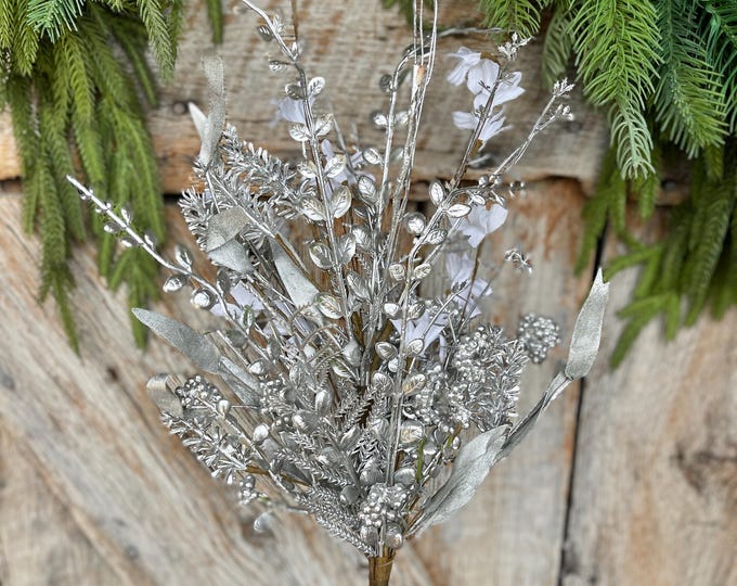 24" Silver Christmas Bush, Christmas 60919, Silver Filler Bush, Filler Bush, Metallic Silver Bush, 63526-SILVER