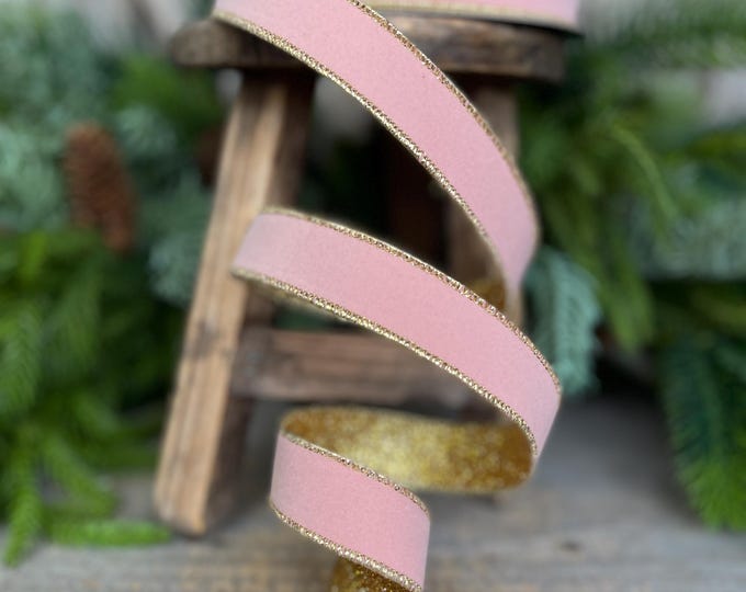 1" Blush Pink & Gold Ribbon, Farrisilk Ribbon, Gold Gleam Ribbon, Light Pink Ribbon, Christmas Ribbon, Pink Christmas Ribbon, RS203-22