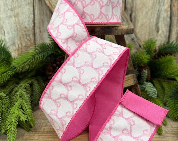 2.5" Pink Bow Print Ribbon