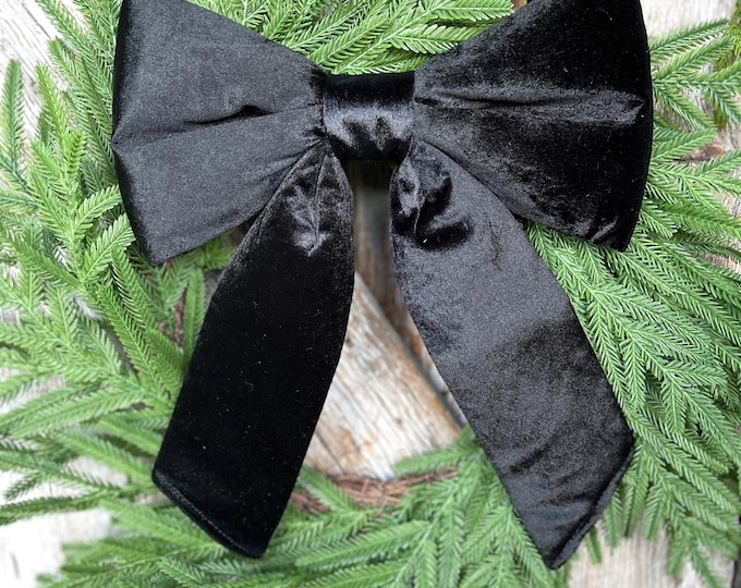 12" x 16" Black Velvet Bow, Black Christmas Bow, Velvet Bow