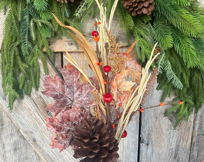 19" Maple Leaf Amaranthus Spray, Fall Leaf Spray, Fall Pinecone Spray, Fall Floral Supply, 64439
